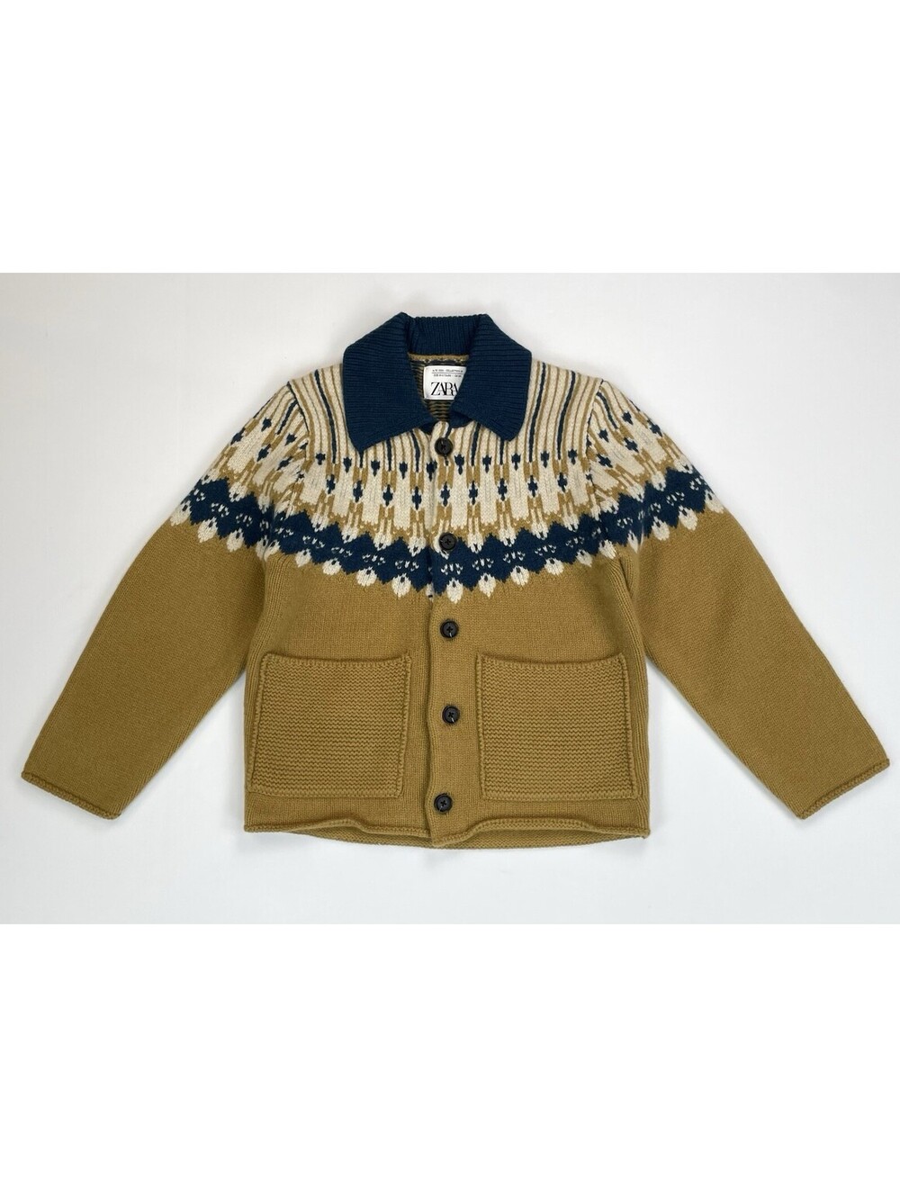 Zara Kids Studio Collection FW24 Fair Isle Knit Wool Cardigan Boys 10-11 Years